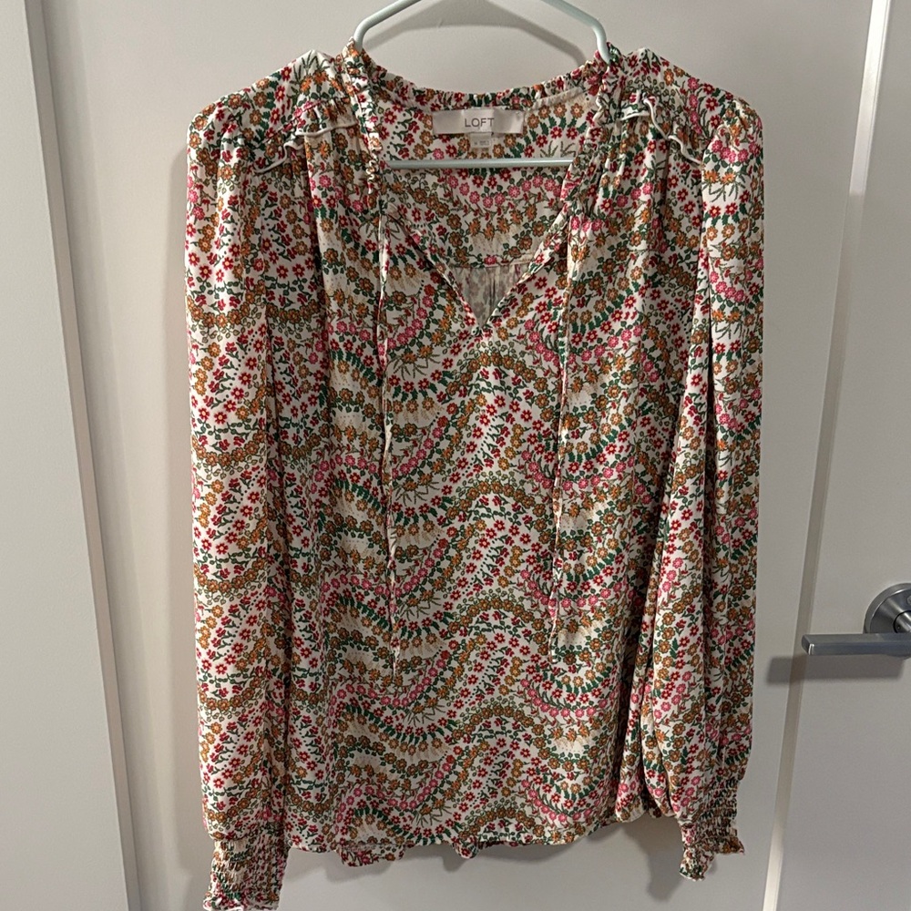 LOFT Floral Print Blouse - Red, Green, Brown